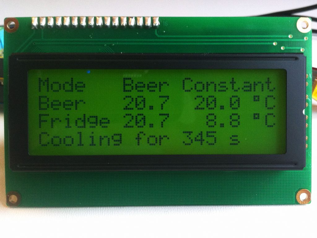 The LCD from the BrewPi shop: black on green, but very clear.