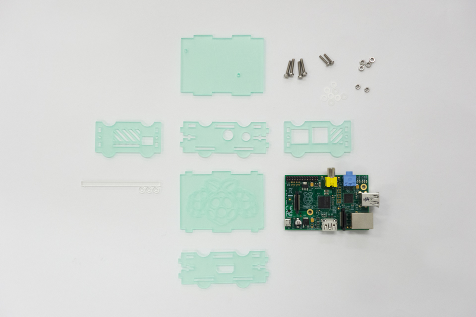 Parts to assemble the Raspberry Pi case